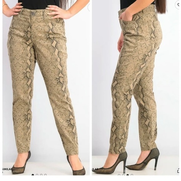 Style & Co Women's Curvy Tummy-Control Printed Skinny Jeans Brown - Picture 1 of 3